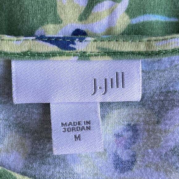 J Jill Womens Rayon Top Medium Green Floral Vneck 3/4 Sleeve Casual Spring - Picture 4 of 11